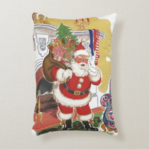Vintage Christmas, Jolly Santa Claus with Presents Decorative Cushion