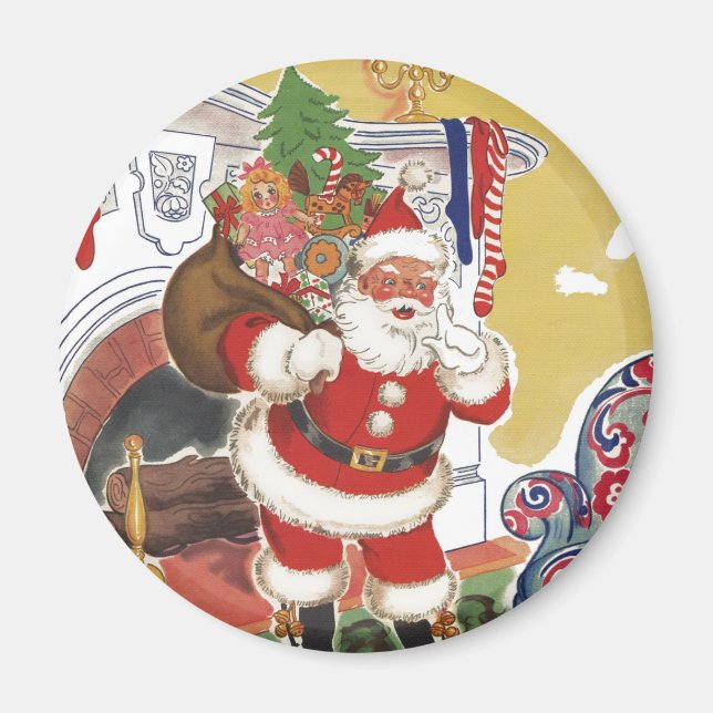 Vintage Christmas, Jolly Santa Claus with Presents Magnet (Front)