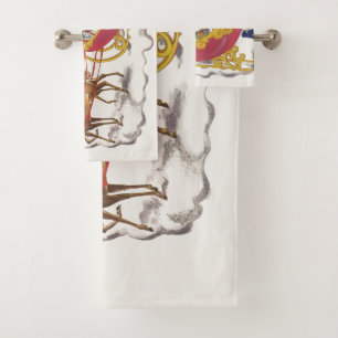 Vintage Christmas, Jolly Santa Claus with Sleigh Bath Towel Set