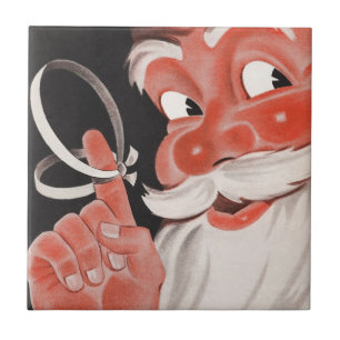 Vintage Christmas, Jolly Santa Claus with String Tile
