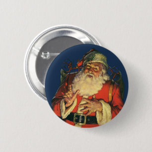 Vintage Christmas, Jolly Santa Claus with Toys 6 Cm Round Badge