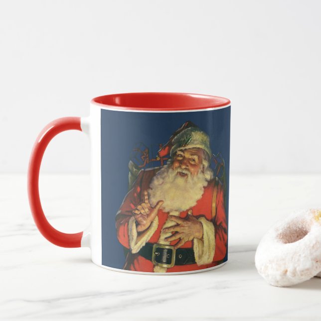 Vintage Christmas, Jolly Santa Claus with Toys Mug (With Donut)