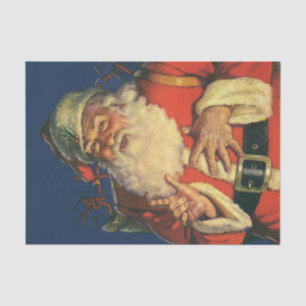 Vintage Christmas, Jolly Santa Claus with Toys Tissue Paper