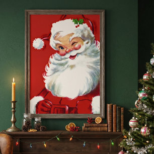 Vintage Christmas, Jolly Winking Santa Claus Poster