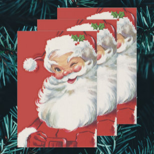 Vintage Christmas, Jolly Winking Santa Claus Wrapping Paper Sheet