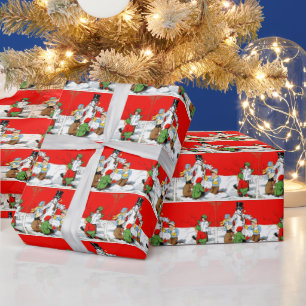 Vintage Christmas kids and snowman tiled Wrapping Paper