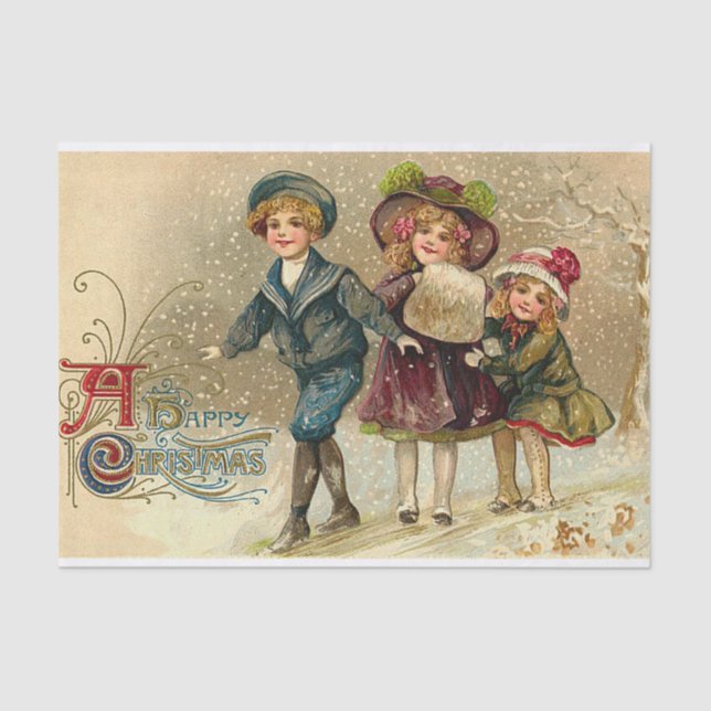 Vintage Christmas kids Holiday party tissue Paper (Front)