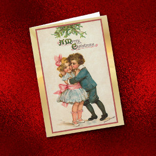 Vintage Christmas Kiss Mistletoe Greeting Card
