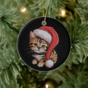 Vintage Christmas Kitten Cat Lover Xmas Ceramic Ornament
