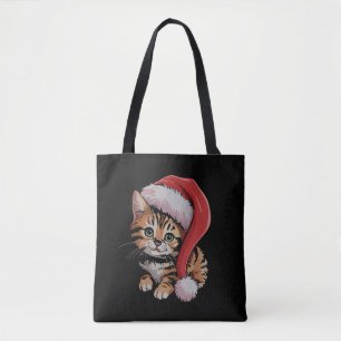 Vintage Christmas Kitten Cat Lover Xmas Tote Bag