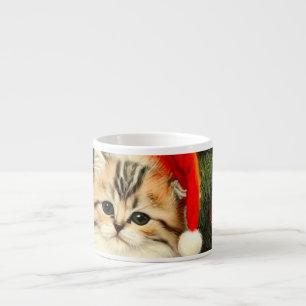 Vintage Christmas Kitten Espresso Cup