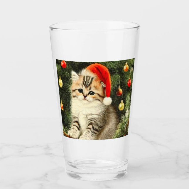 Vintage Christmas Kitten Glass (Front)