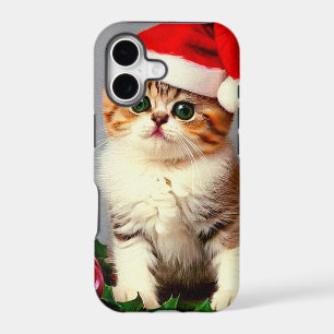 Vintage Christmas Kitten in Santa Hat