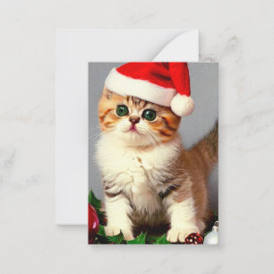 Vintage Christmas Kitten in Santa Hat Card