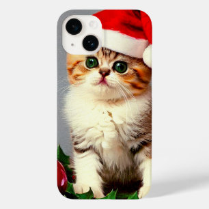 Vintage Christmas Kitten in Santa Hat Case-Mate iPhone 14 Case