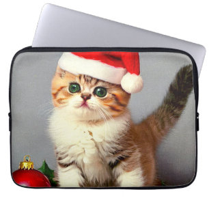 Vintage Christmas Kitten in Santa Hat Laptop Sleeve