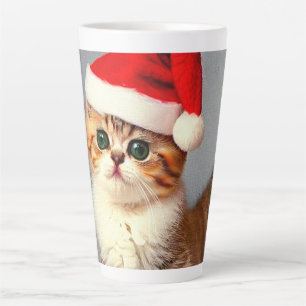 Vintage Christmas Kitten in Santa Hat Latte Mug