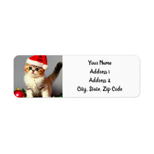 Vintage Christmas Kitten in Santa Hat Return Address Label