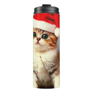 Vintage Christmas Kitten in Santa Hat Thermal Tumbler