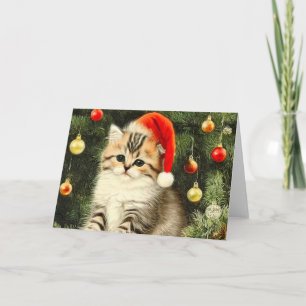 Vintage Christmas Kitten Invitation