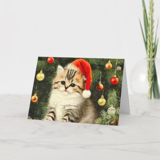 Vintage Christmas Kitten Invitation (Front)