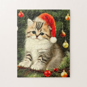 Vintage Christmas Kitten Jigsaw Puzzle