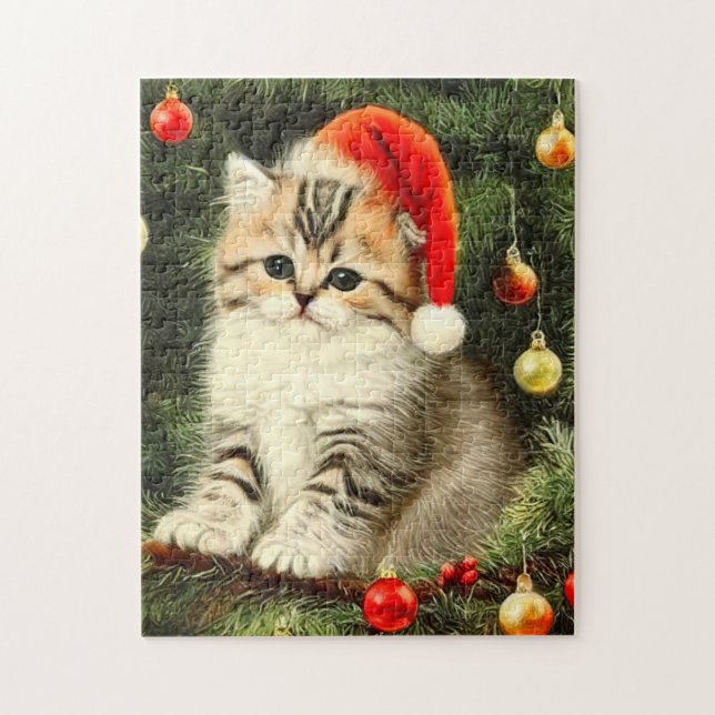 Vintage Christmas Kitten Jigsaw Puzzle (Vertical)