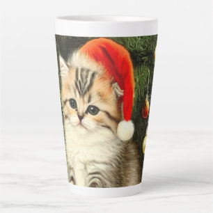 Vintage Christmas Kitten Latte Mug