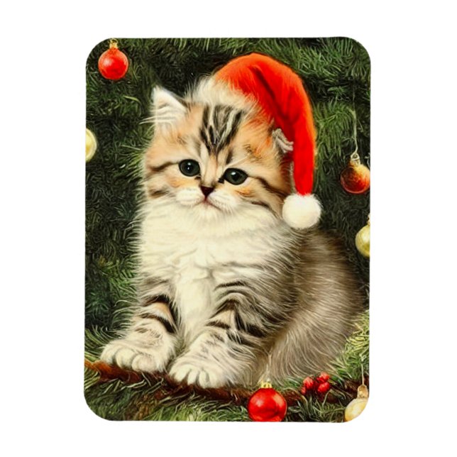 Vintage Christmas Kitten Magnet (Vertical)