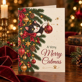 Vintage Christmas Kitten Merry Catmas Holiday Card
