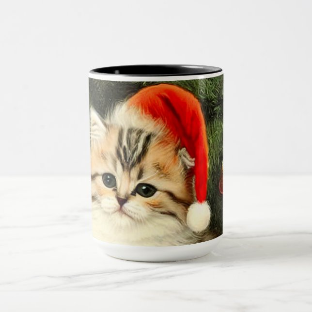 Vintage Christmas Kitten Mug (Center)