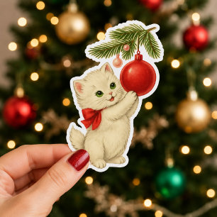 Vintage Christmas Kitten Ornament Cosy Holiday Cat