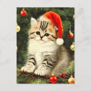 Vintage Christmas Kitten Postcard