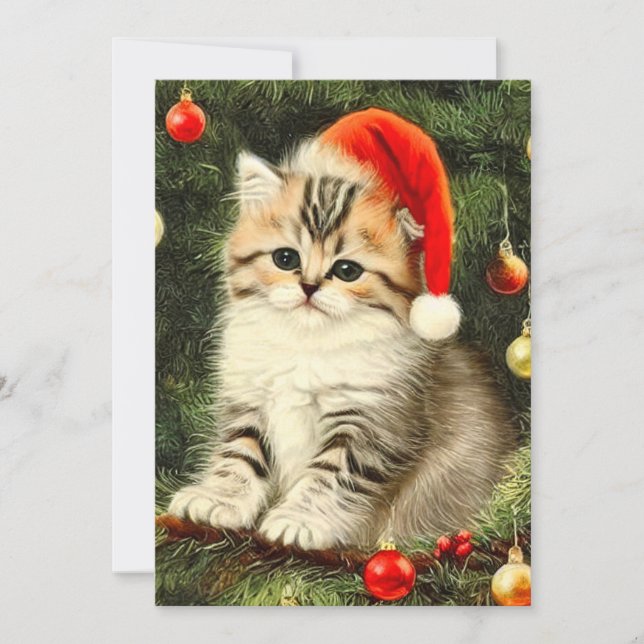 Vintage Christmas Kitten Save The Date (Front)