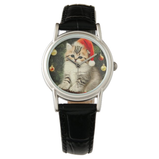 Vintage Christmas Kitten Watch (Front)