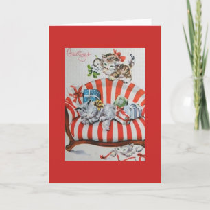 Vintage - Christmas Kittens & Gifts, Holiday Card
