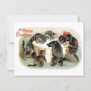 Vintage Christmas kittens Holiday Card