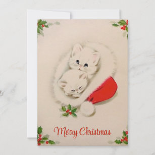 Vintage Christmas Kittens in Santa Hat Holiday Card