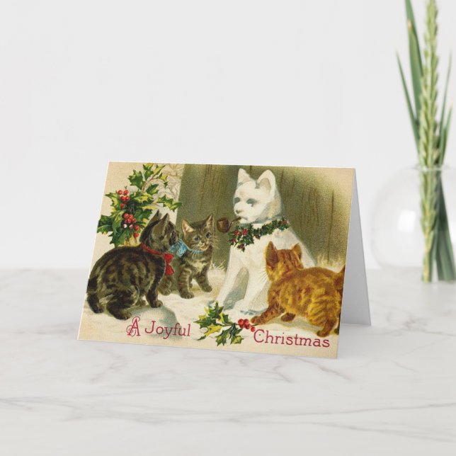 Vintage Christmas Kitty Cats Holiday Card (Front)