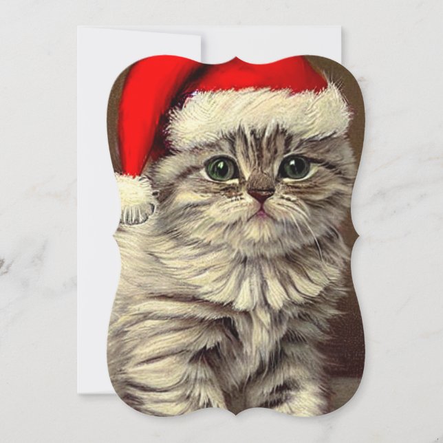Vintage Christmas Kitty Wearing Santa Hat Card (Front)