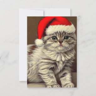 Vintage Christmas Kitty Wearing Santa Hat Thank You Card