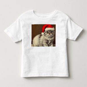 Vintage Christmas Kitty Wearing Santa Hat Toddler T-Shirt