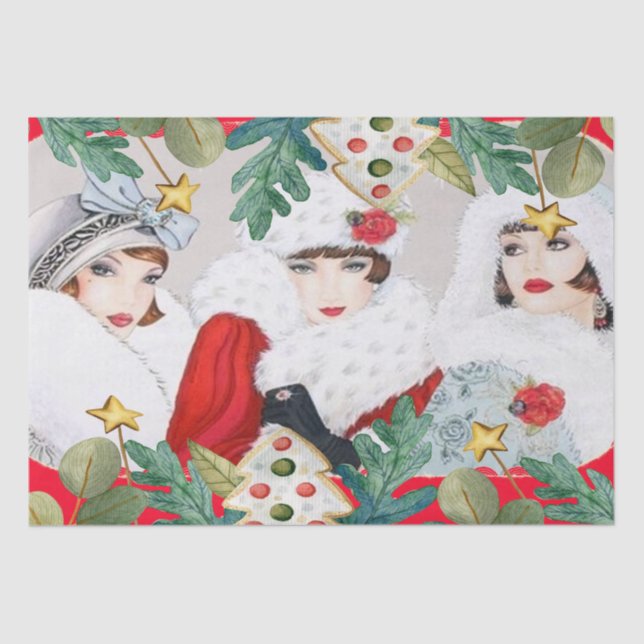 Vintage Christmas Ladies Decoupage Tissue Paper (Front)