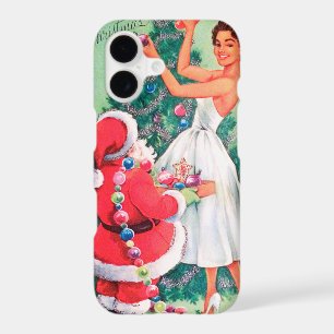 Vintage Christmas lady and Santa phone case plus