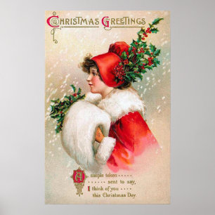 Vintage Christmas lady Holiday poster