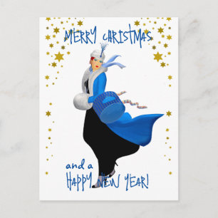 Vintage Christmas lady Merry Christmas greeting Postcard