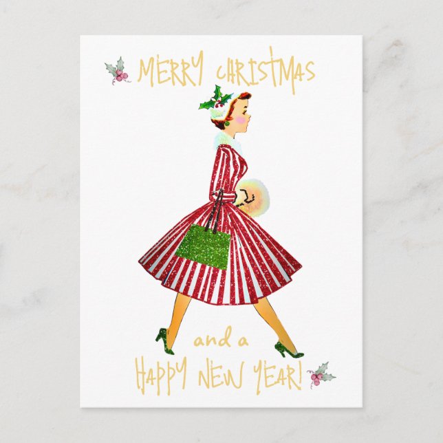 Vintage Christmas lady Merry Christmas greeting Postcard (Front)