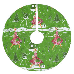 vintage christmas lady snowflakes 1950s brushed polyester tree skirt