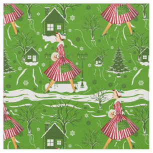 vintage christmas lady snowflakes 1950s fabric