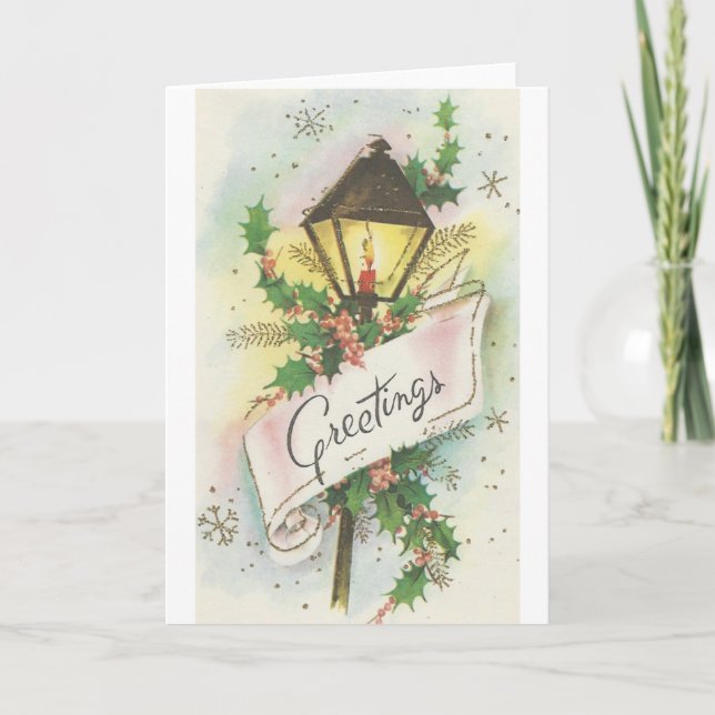 Vintage Christmas Lamp Post Holiday Card (Front)